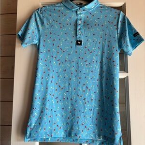 Youth Bad Birdie Light Blue Patterned Polo